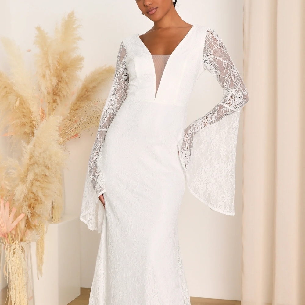 Elegant White Lace Long Sleeve Dress From Lulu's